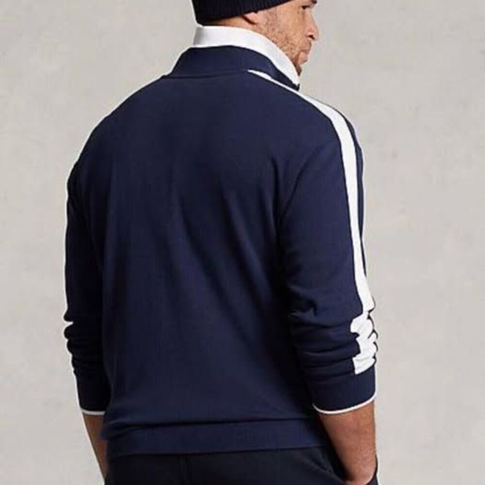 Polo by Ralph Lauren Navy Zip-Up Track Sweater with White Shoulder Panels 4XB
